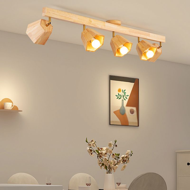 Modern Ceiling Track Light Multi - Head Solid Wood Ceiling Flush Mount