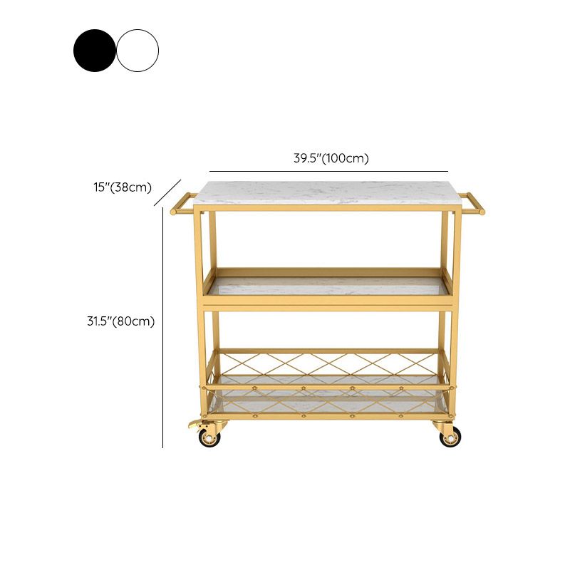 Marble Home Dining Kitchen Trolley Rectangular Prep Table with Towel Rack