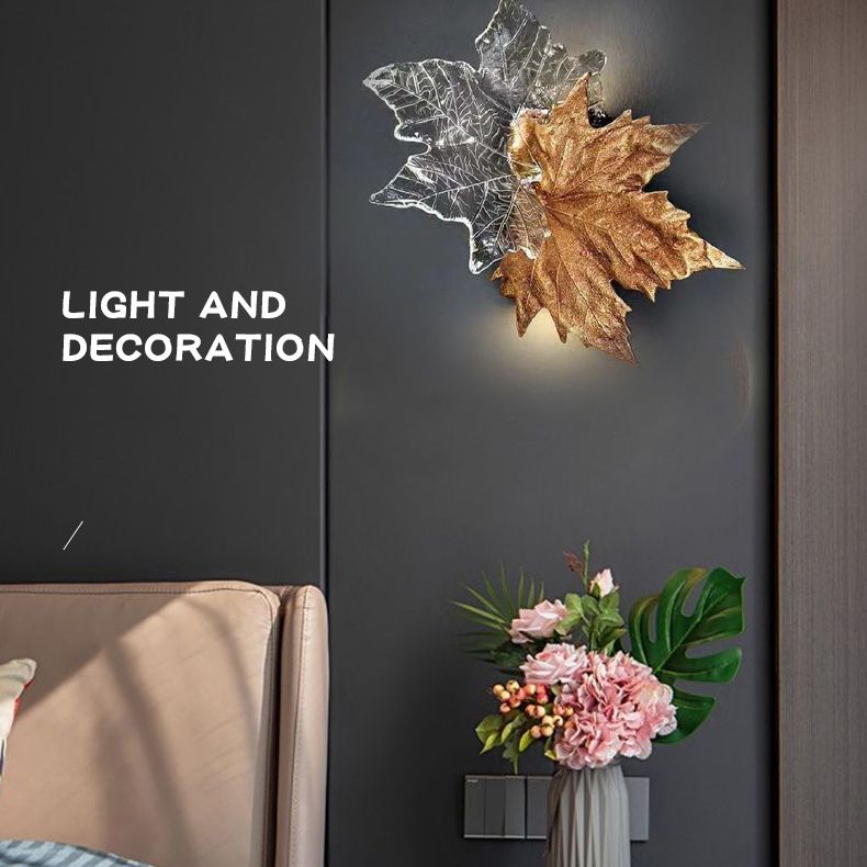 Modern Leaf-shaped Wall Mounted Light Fixture Crystal Sconce Lights for Living Room