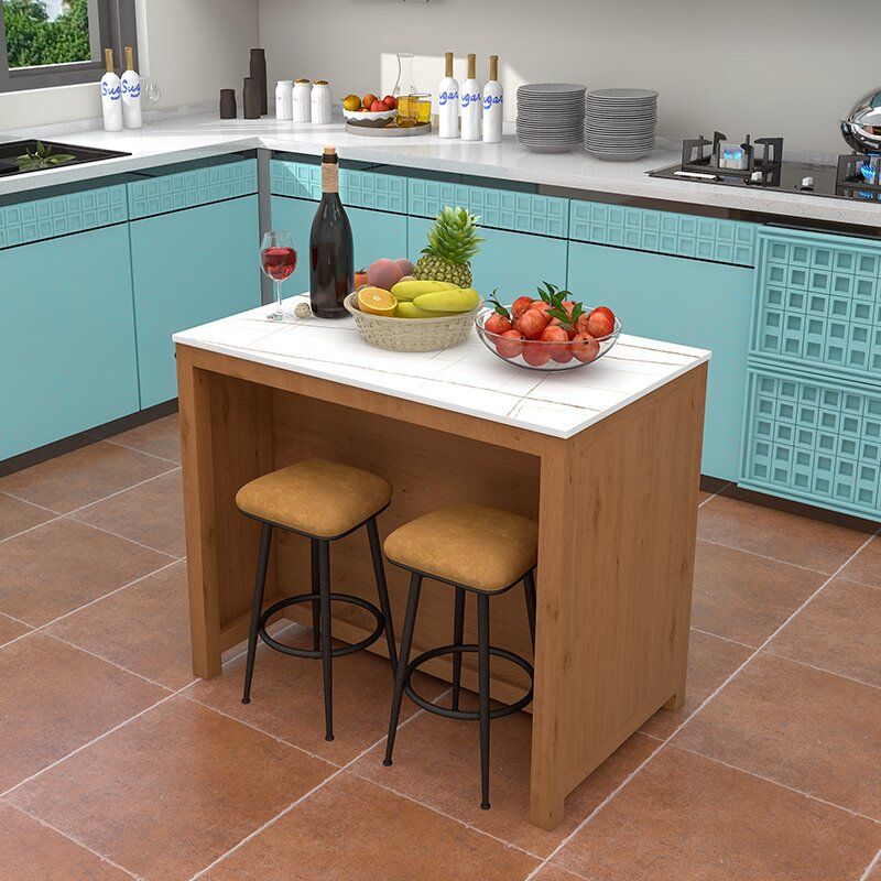 Dining Room Island Table with Storage Cabinet Marble Prep Table