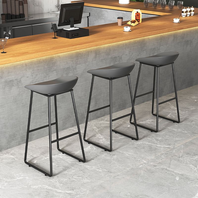 Contemporary Plastic Backrest Counter High Stool with Black Metal Base