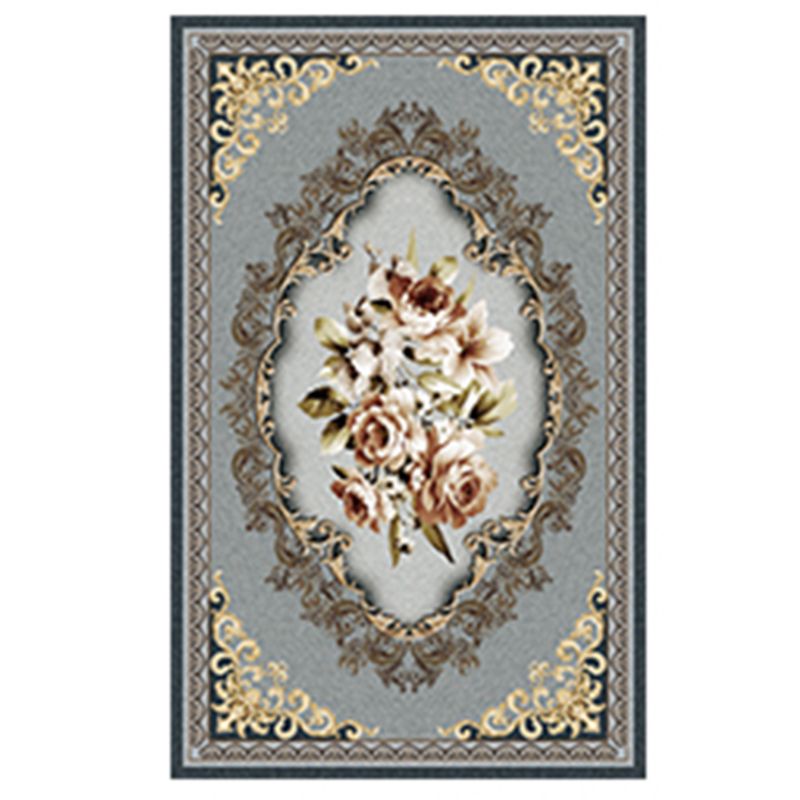 Blue Tone Modern Area Carpet Polyester Floral Printing Indoor Rug Easy Care Carpet for Home Decoration