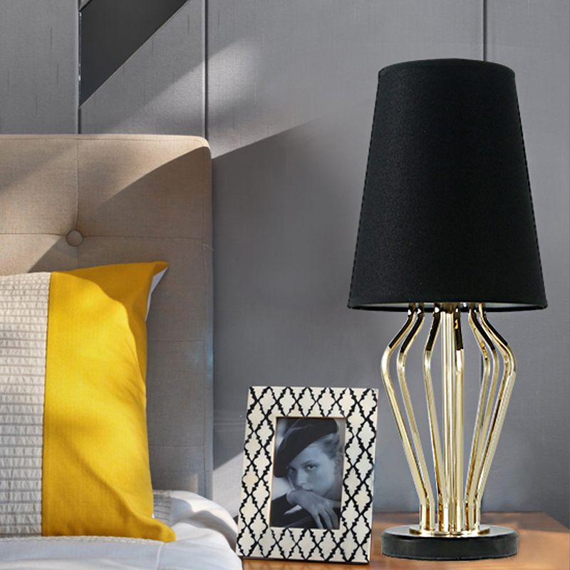 Fabric Black/White Table Light Barrel Shape 1 Light Traditional Reading Lamp for Bedroom, 8.5"/12" Wide