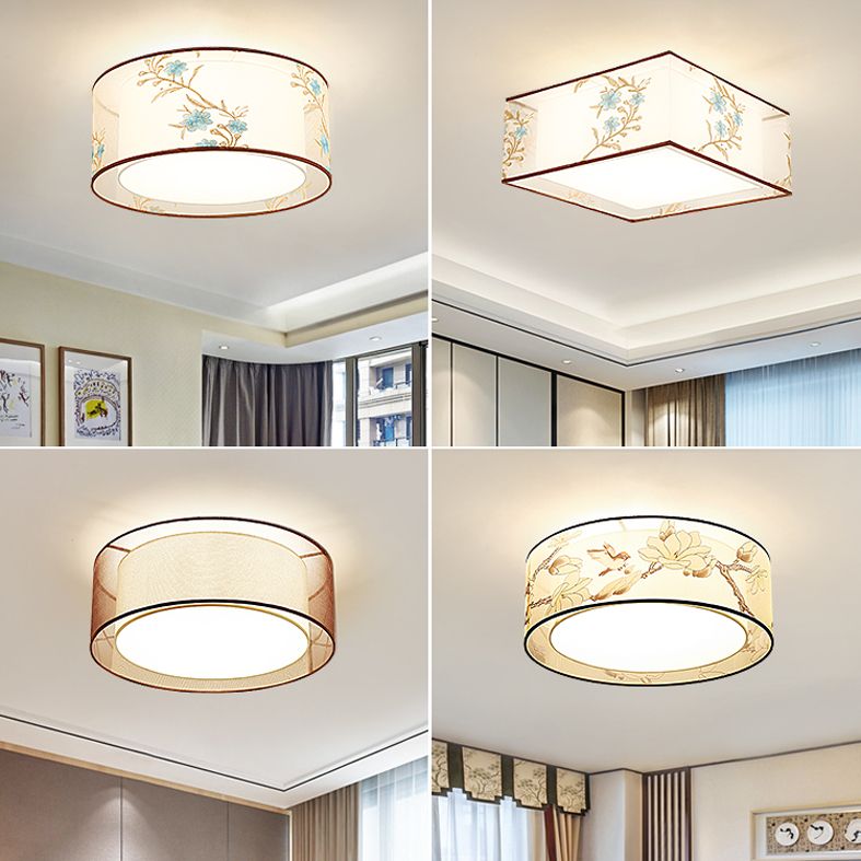 Luminaire monté au plafond géométrique pour chambre à coucher, luminaire encastré blanc en tissu Simple