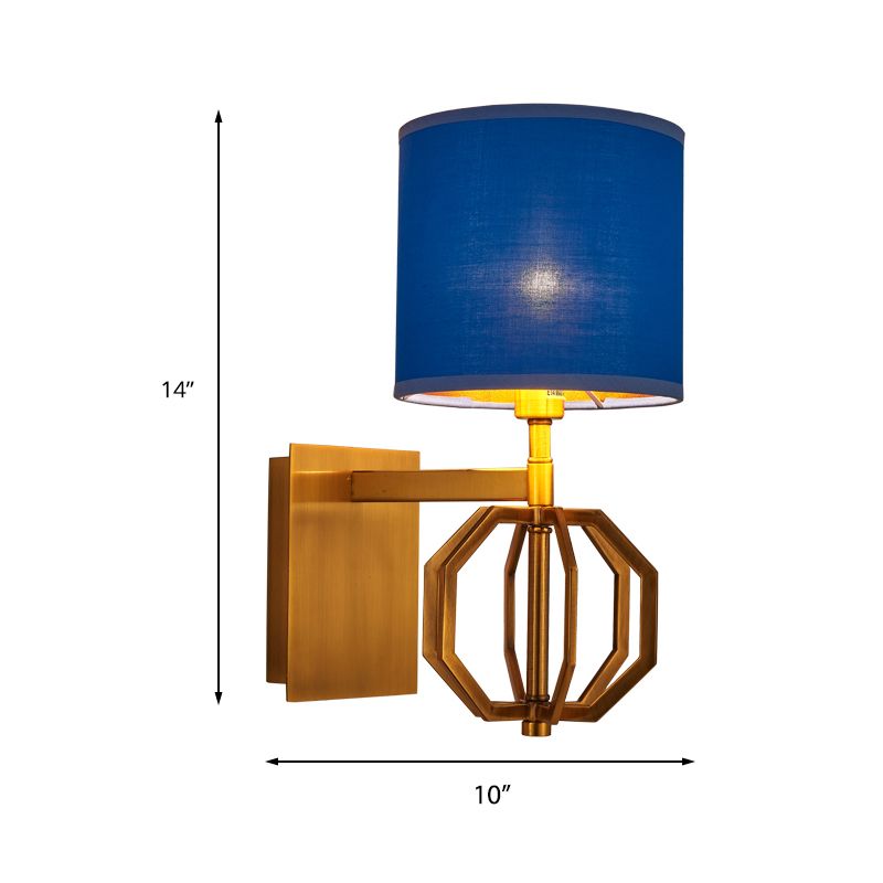 Metal Royal Blue Wall Sconce Drum 1-Light Modern Wall Mount Light Fixture with Fabric Shade for Foyer
