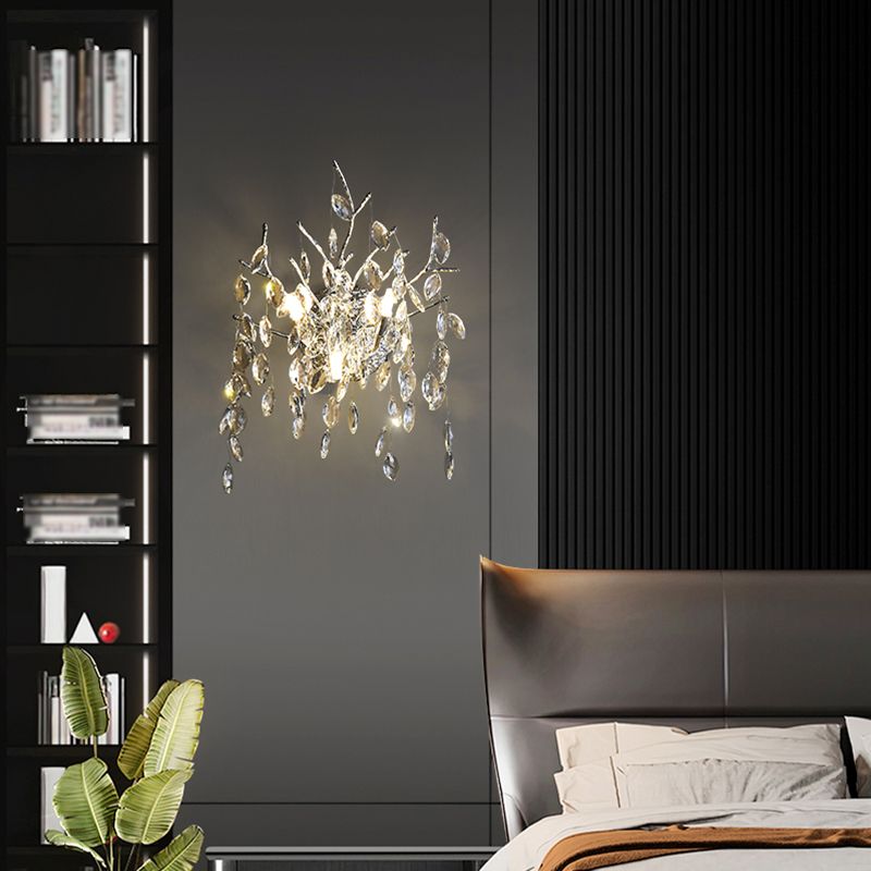 Unique Shape Crystal Wall Lighting Modern Style 3 Lights Wall Mounted Light in Silver