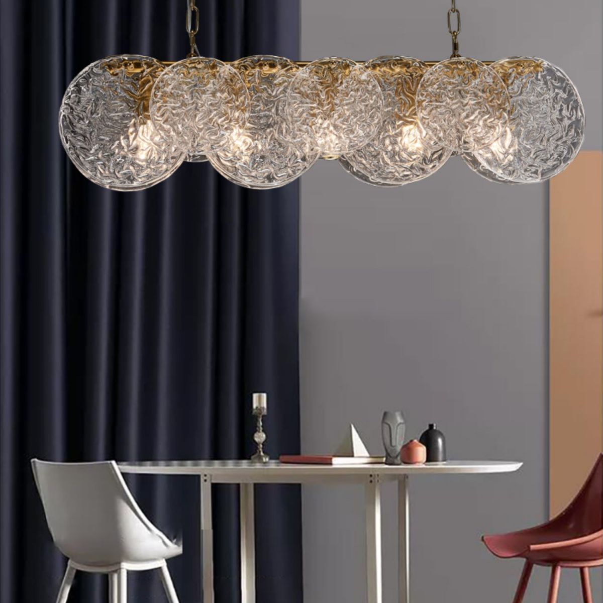 Lampada il lampadario in vetro lineare dell'illuminazione dell'isola moderna in bronzo per sala da pranzo