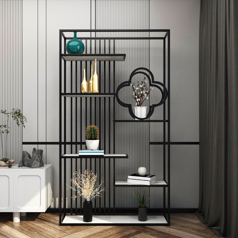 12" D Black / Gold Bookshelf Modern Iron Frame Open Storage Bookcase with Multi Shelves