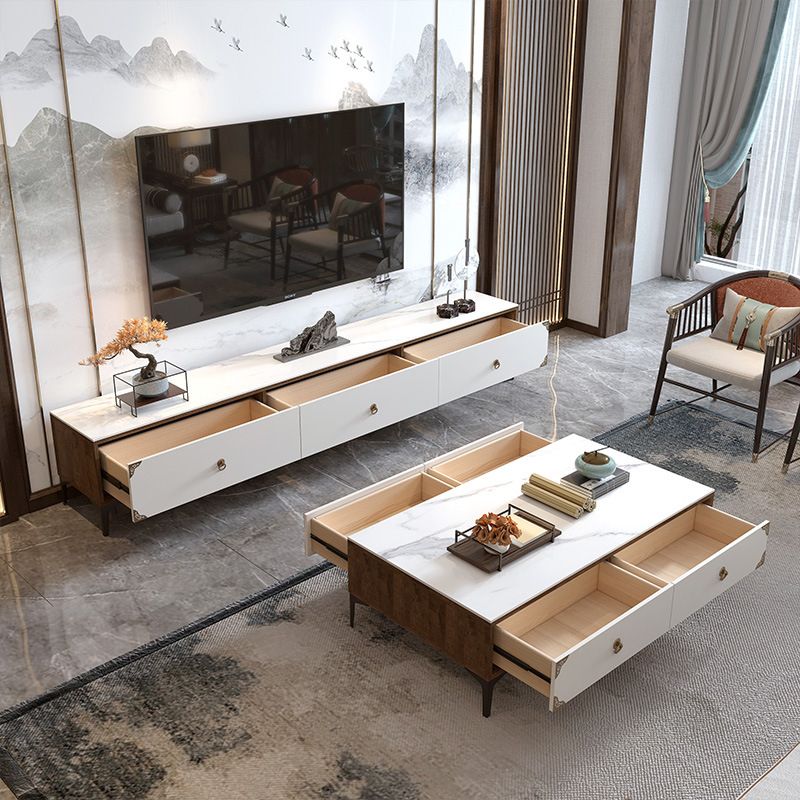 Stone Media Console TV Stand Contemporary TV Media Stand with 3 Drawers