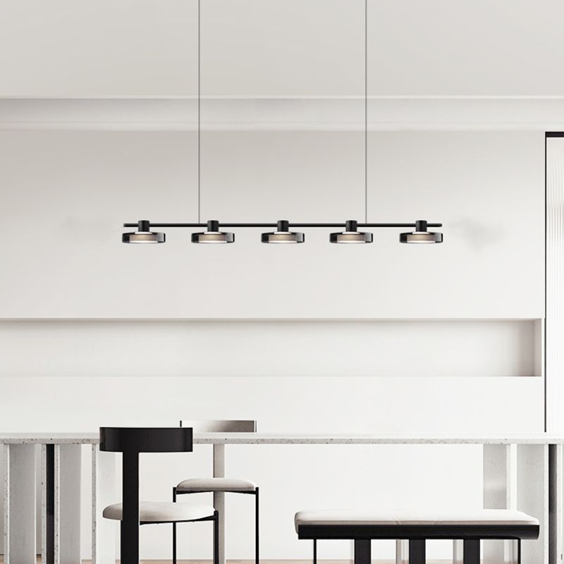 Metal and Glass Kitchen Island Lighting in Black Modern LED Ceiling Pendant