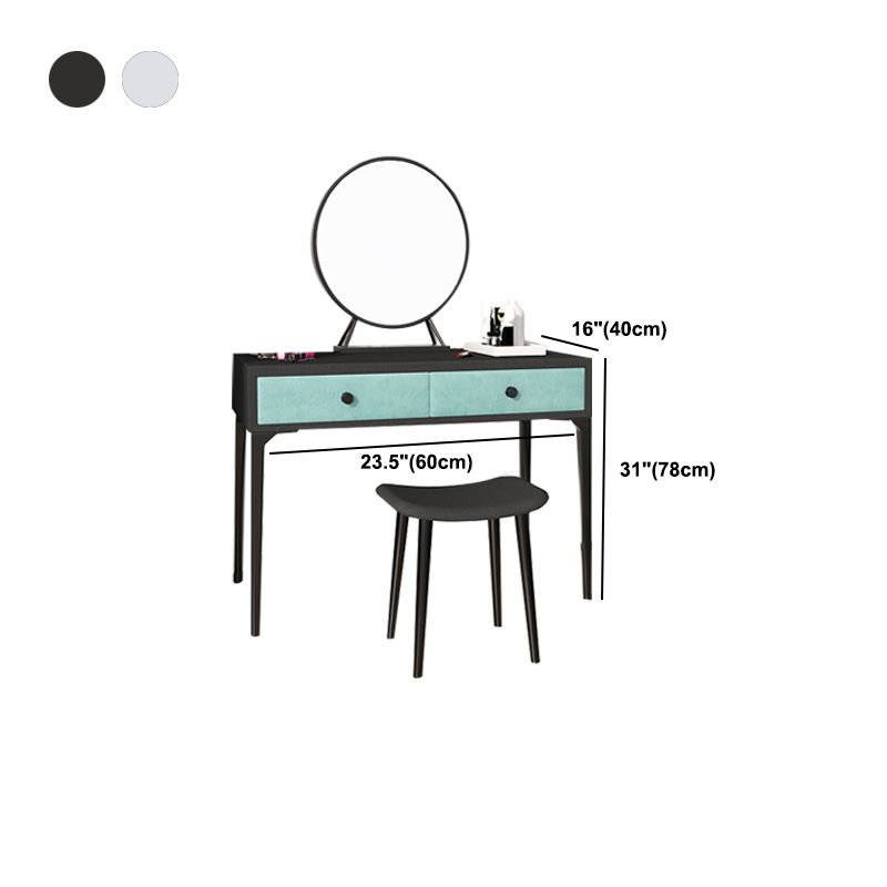 Metal Vanity Set with Stool and Mirror in Black/White Vanity