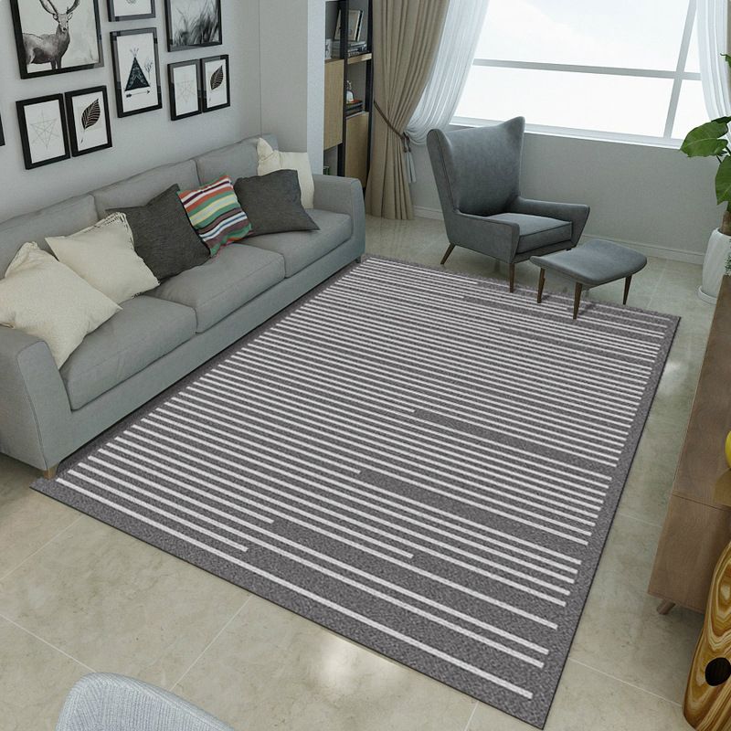 Minimalistic Living Room Rug Multicolor Geometric Line Print Rug Polypropylene Stain Resistant Anti-Slip Pet Friendly Rug