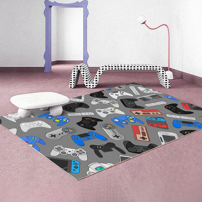 Casual Gamepad Print Carpet Polyester Area Rug Stain Resistant Rug for Living Room