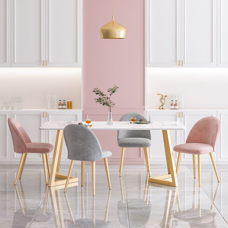 Sintered Stone Dining Table Traditional Luxury White Table with Gold Frame