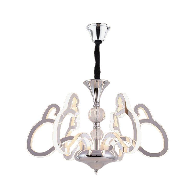 Acrylic Chrome Suspension Lamp Heart Shaped 6 Lights Contemporary Chandelier with Crystal Accent