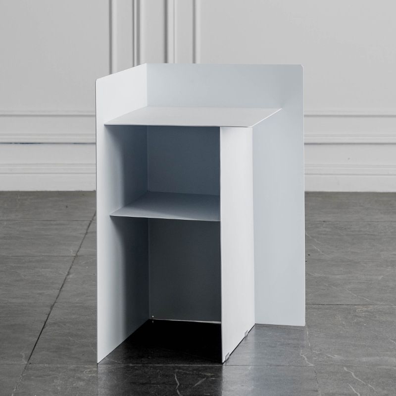 Metal Abstract End Table Mid-Century Side Table with Metal Shelf