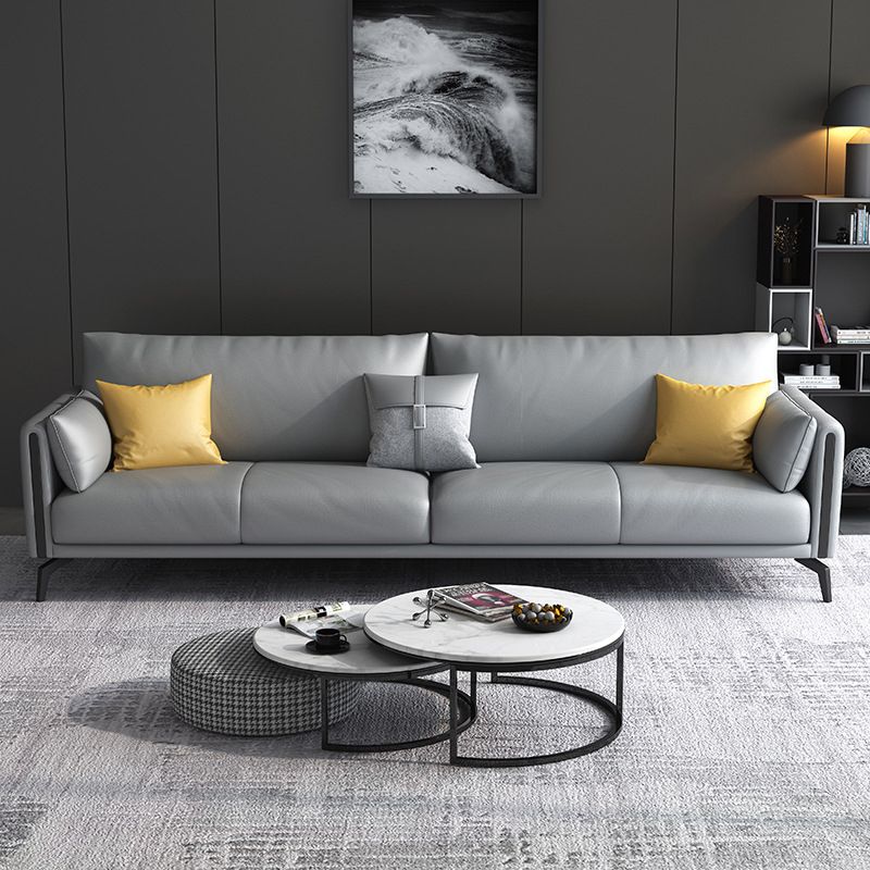 Grey Stain Resistant Settee Couch Square Arm Loose Back Loveseat