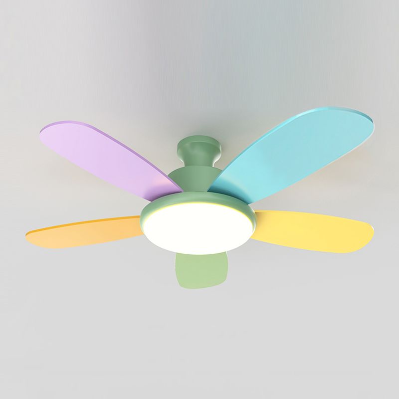 Macaron Flush Mount Fan Lamp Wooden 5 Blades LED Semi Flush Light Fixture for Kids Room