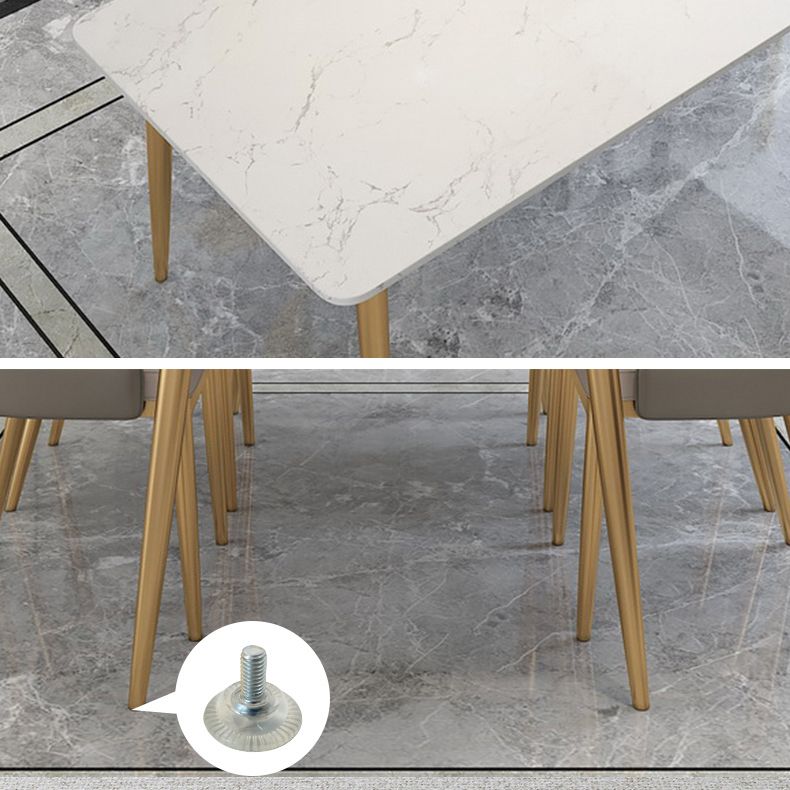 Scandinavian Style Dining Room Set Sintered Stone Top Dinette Set with Metal 4 Legs Base