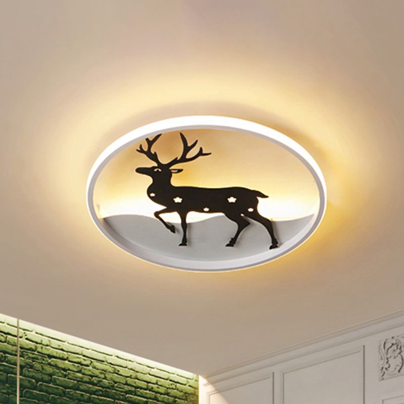 Deer Ceiling Light Fixture Cartoon Acrylic LED Black Flush Mount Lighting, Warm/White Light