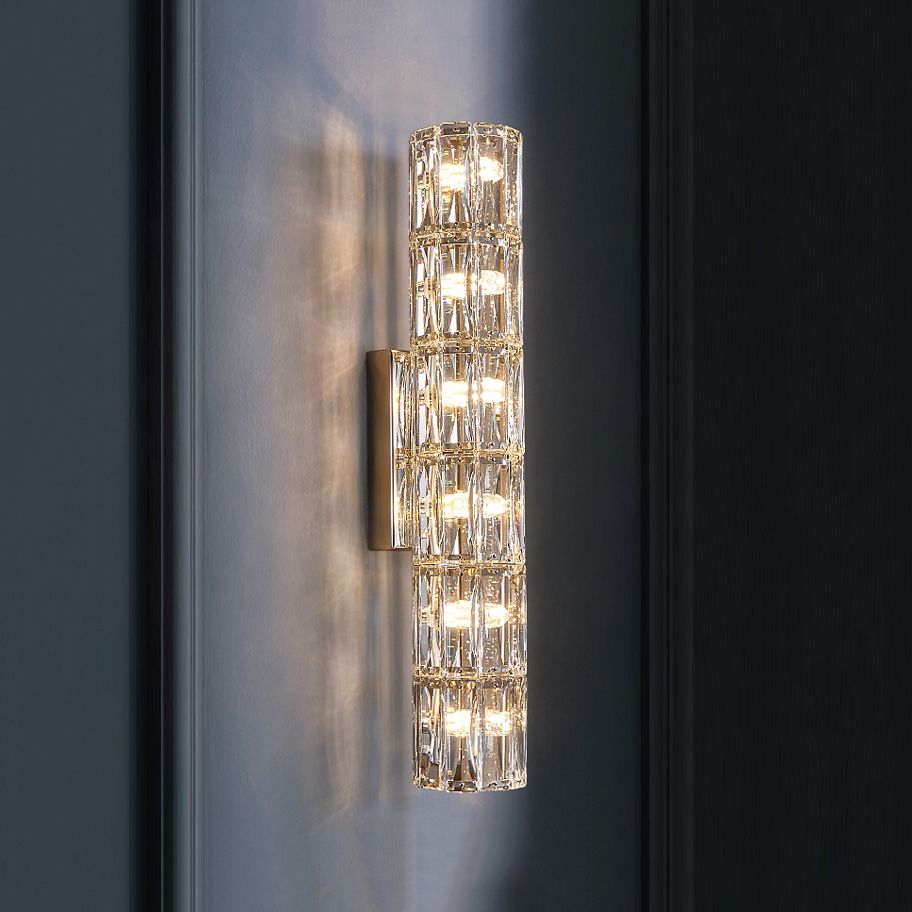 Postmodern Crystal Wall Light Cylinder Multi Light Wall Sconce for Living Room