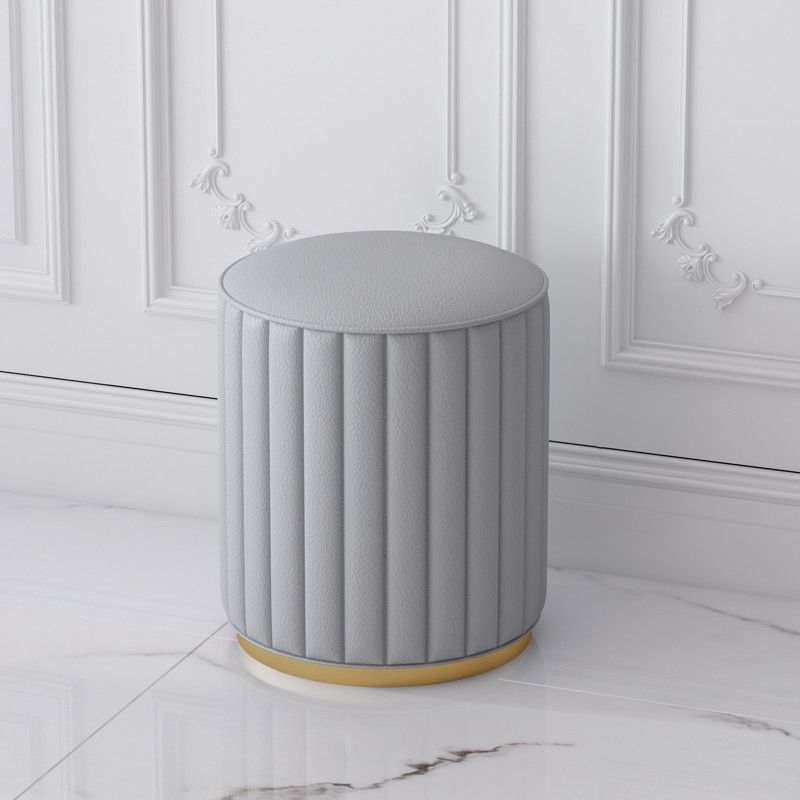 Stylish Indoor Leather Ottoman Solid Color Round Velvet Foot Stool Ottoman
