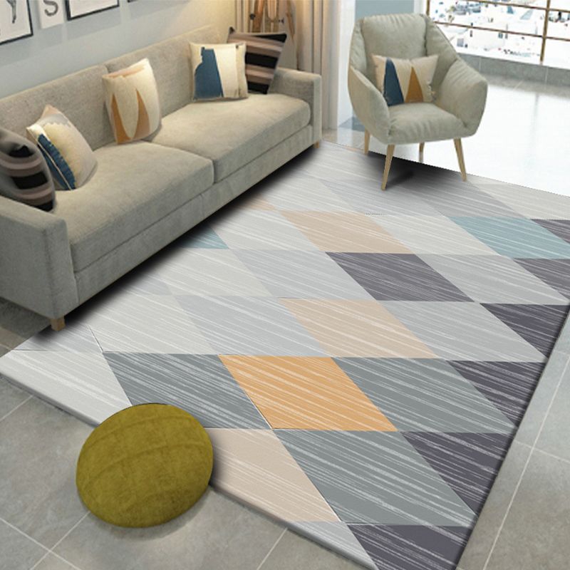 Dark Gray Lozenge Rug Polyester Modern Rug Washable Rug for Home Decor