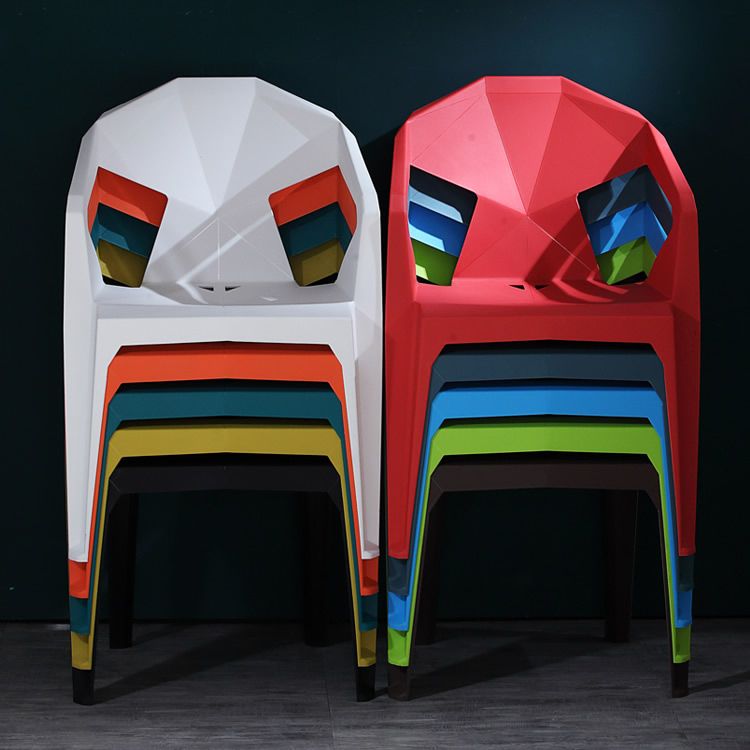 Modern Stacking Dining Side Chairs Slat Back Plastic Dining Arm Chairs