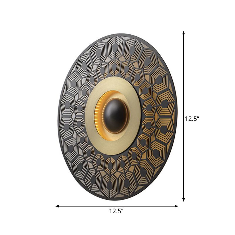 LED Metal Flush Wall Sconce Colonialist Brass Circular Porch Wall Mount Light Fixture