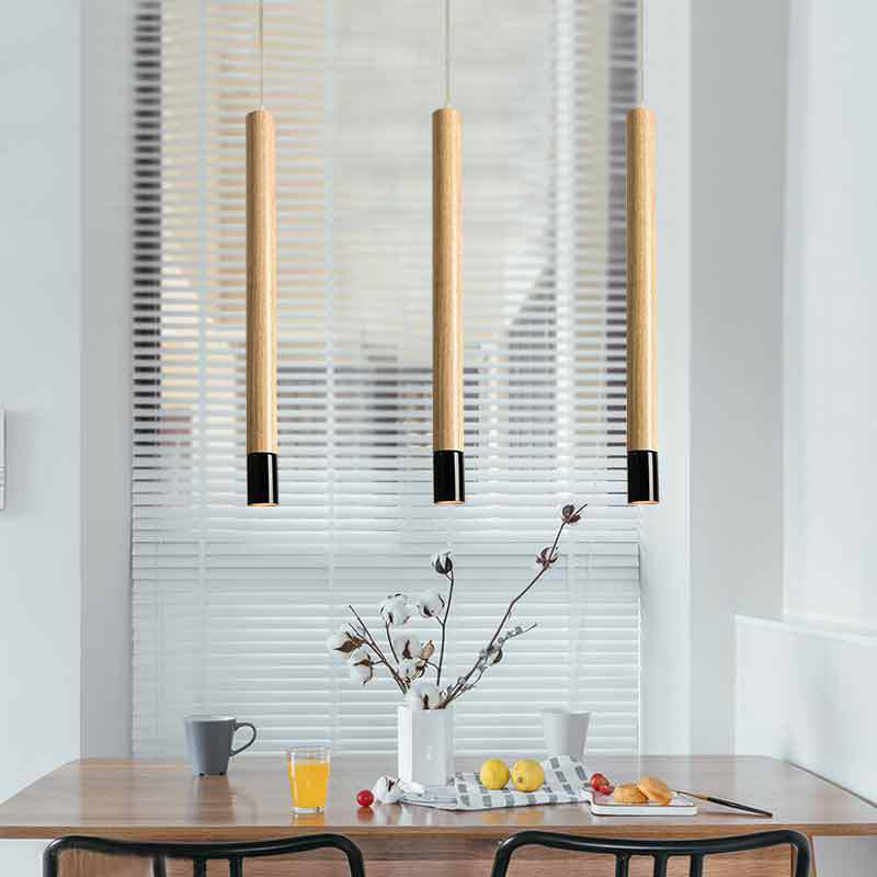 Flötenstudienraum Drop Anhänger Beleuchtung Holz 1 Licht zeitgenössische Deckenleuchte in Schwarz/Weiß