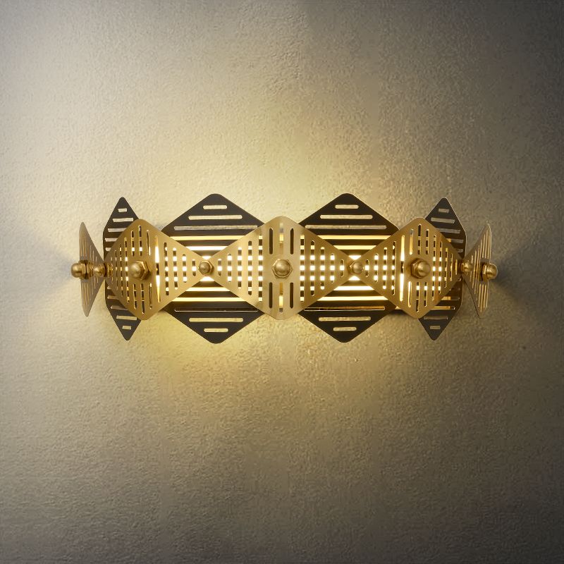 Rhombus Frame Iron Wall Light Colonial Style Single Black and Gold Wall Sconce Light