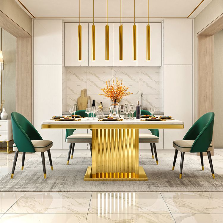 Metal Traditional Luxury Rectangle Indoor Table Marble Top Table with Pedestal
