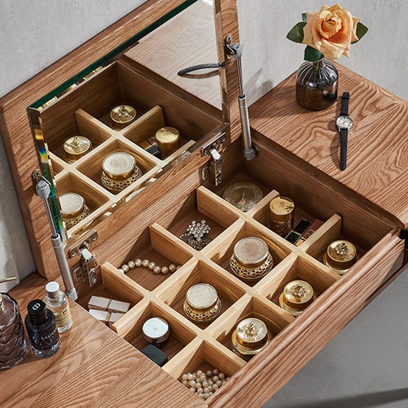 Glam Mirror Table Dressing Table Solid Wood Make-up Vanity with 2-Drawers