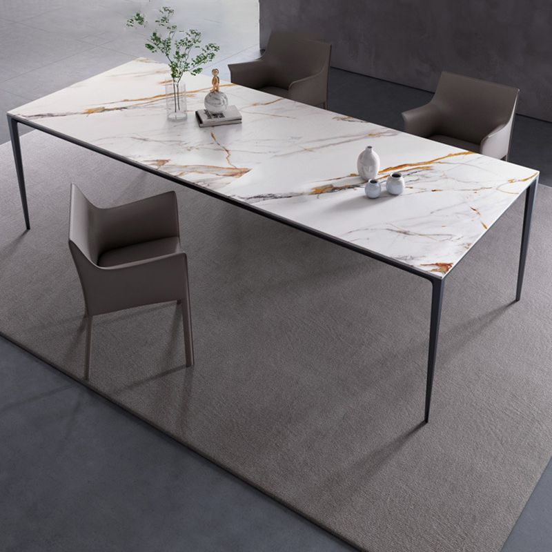 Metal Base Rectangle Dining Table Sintered Stone Table with 4 Legs