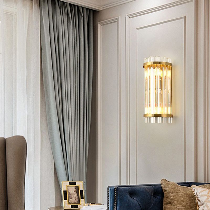 Contemporary Sconce Light Fixture Gold Shaded Wall Light Fixture with Crystal Shade