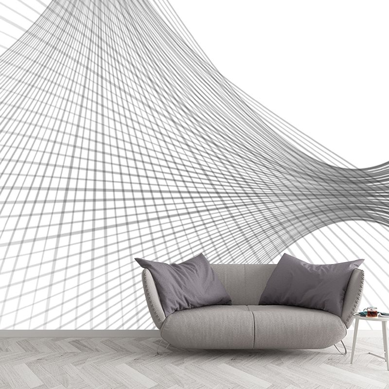 Modern 3D Coordinate Grid Murals Black and White Stain Resistant Wall Art for Bedroom