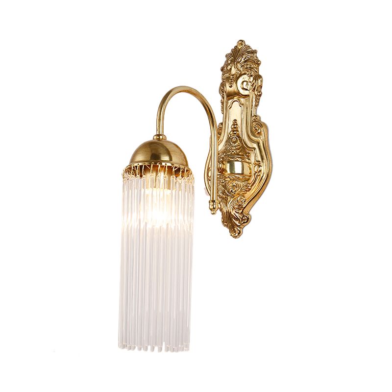 Tubular Corridor Wall Lighting Clear Crystal 1/2-Bulb Modern Style Sconce Lamp with Metal Gooseneck Arm in Gold