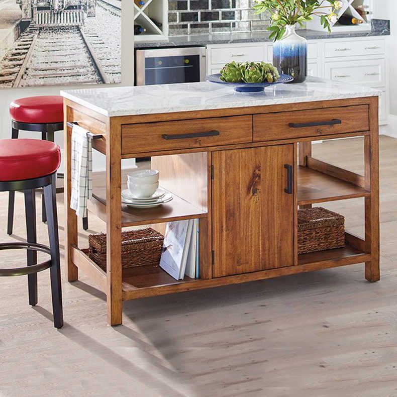 Farmhouse Stationary Kitchen Island Set Wood Rectangular Kitchen Island Set
