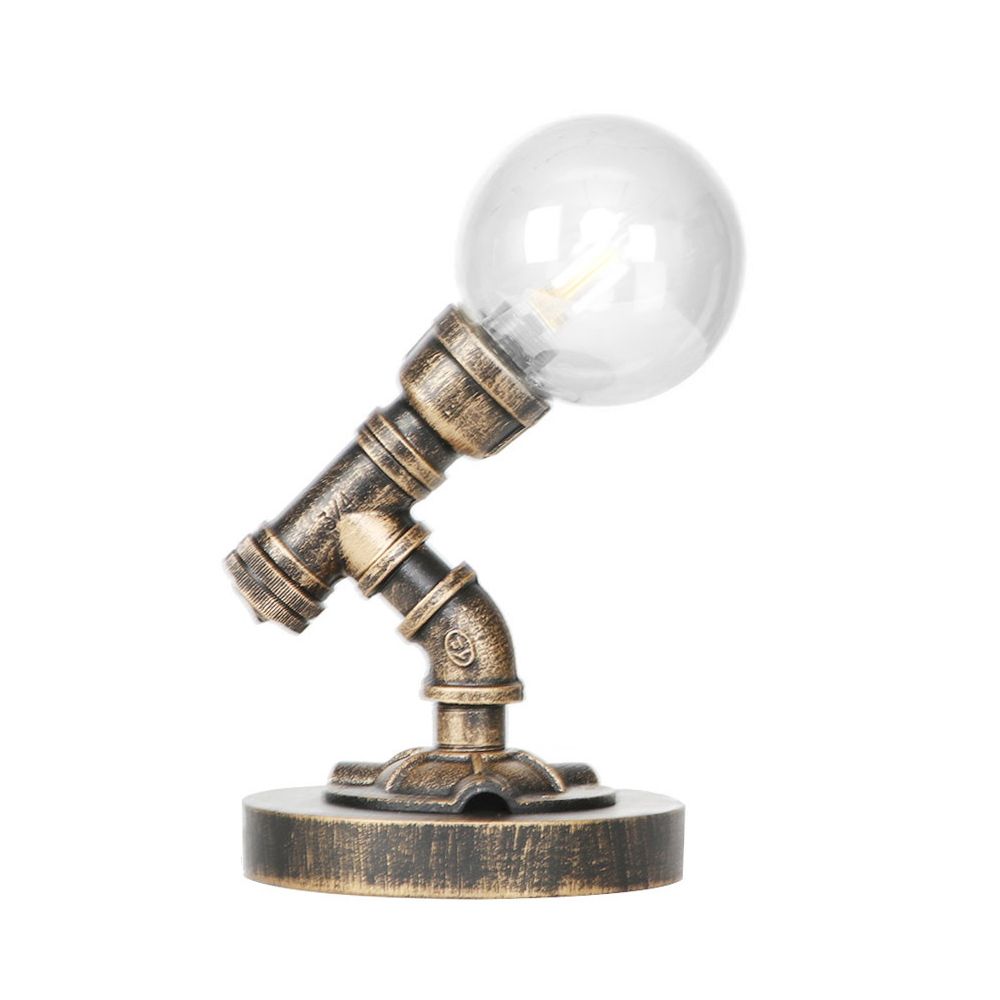 1 Light Light/Amber Glass Desk Lampada Vintage Vintage Bronzo Globe Bronzo Ombra del soggiorno Luce con base