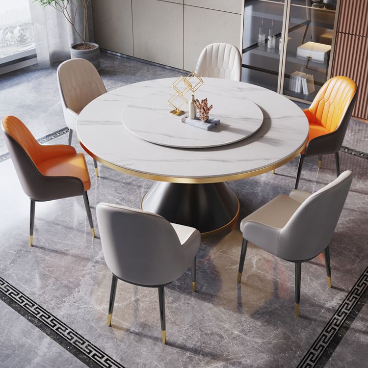 Contemporary Sintered Stone Dining Table Round Table with Metallic Base