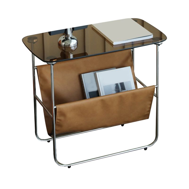 Rectangular Glass Top Side Table 26.38" W x 14.96" D x 23.23" H End Table with Shelf