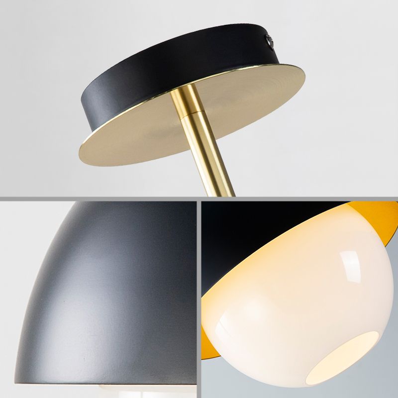 Vetro Orb Semi Flush Mount Luce con Domed Shade Bagno 1 Luce Lampada da soffitto moderna in nero