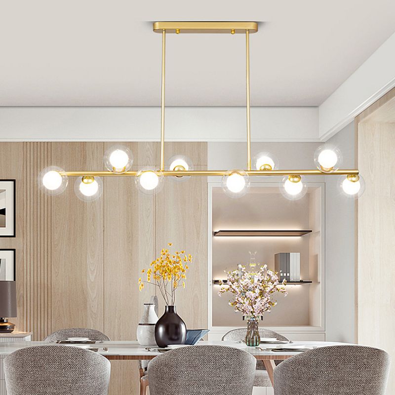 Luz colgante de la isla de hierro forjado de 10 luces en moderna luz de techo radial de vidrio conciso de estilo conciso para lugar comercial