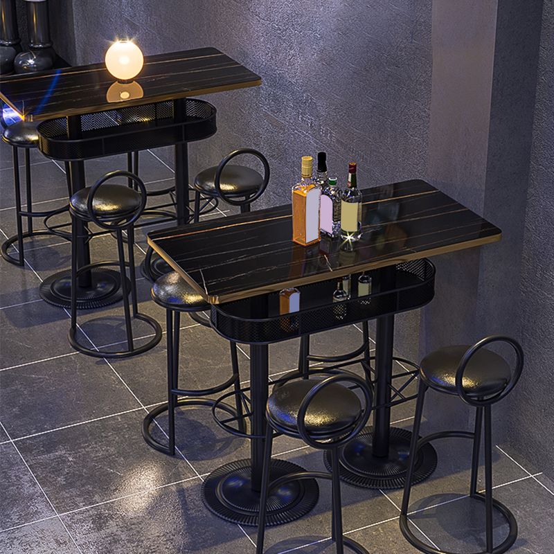 Industrial Bar Table Black Wood Bar Dining Table with Storage