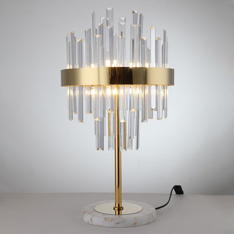 Layered Crystal Rods Table Lamp Postmodern 6 Bulbs Living Room Nightstand Light in Gold