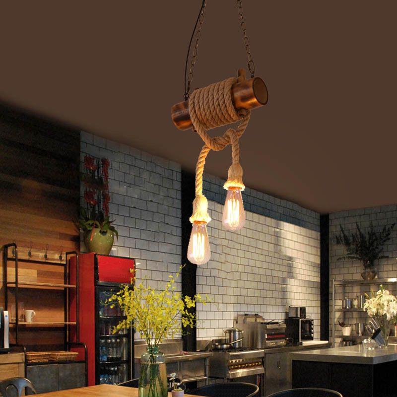 Industrial Style Island Light Hemp Rope Island Hanging Lamp for Living Room
