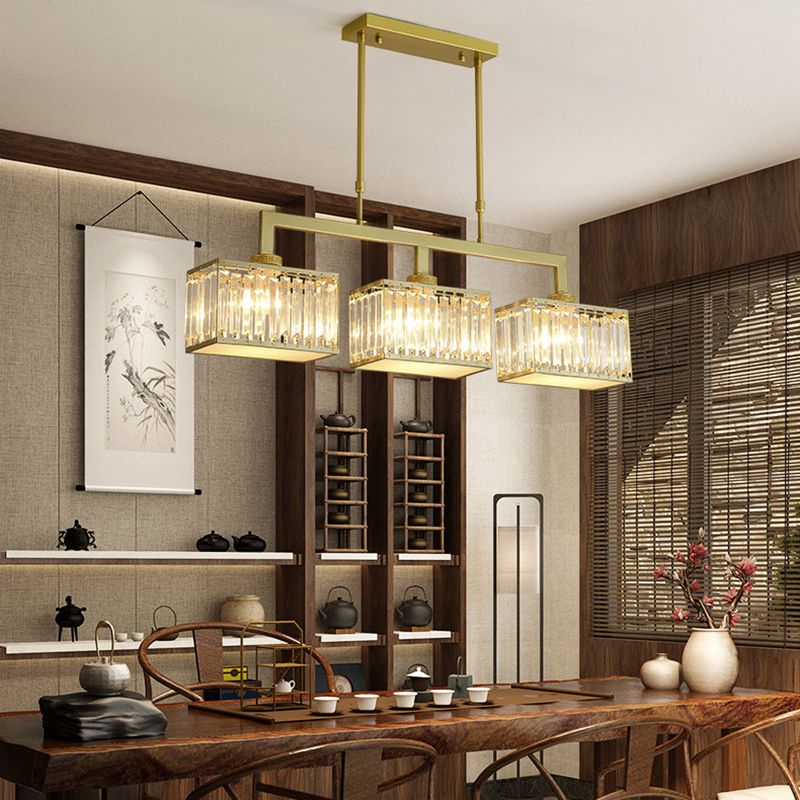 Square Shape Crystal Island Pendants Modern Style Multi Lights Island Pendant Lights