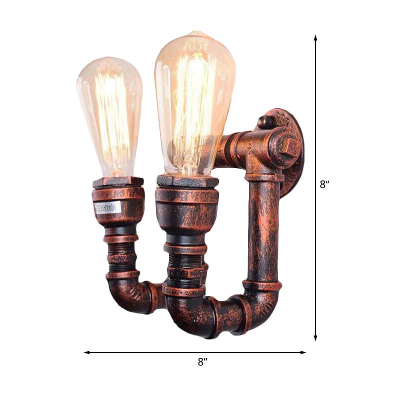 Antiqued Piping Wall Mount Light 2 Lights Metal Sconce Lamp Fixture in Copper for Stairway