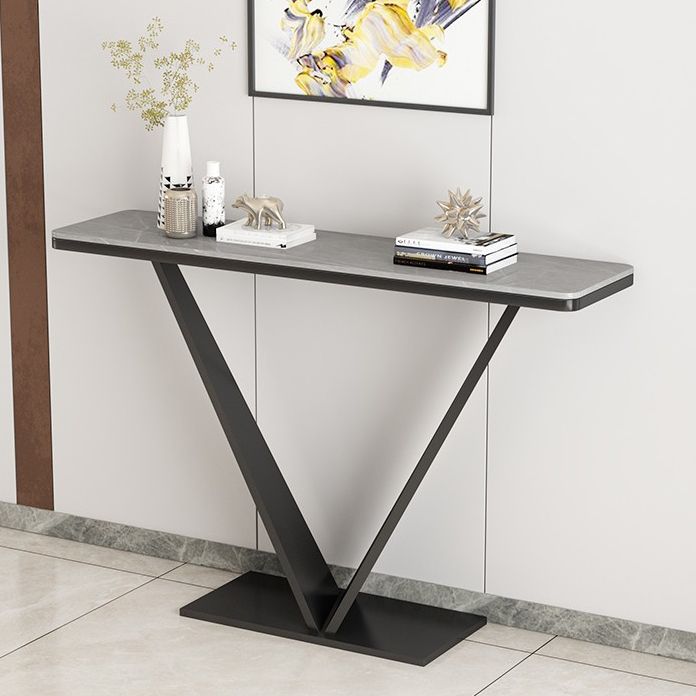 Contemporary Rectangle Console Table with Black Iron Pedestal Base for Hall