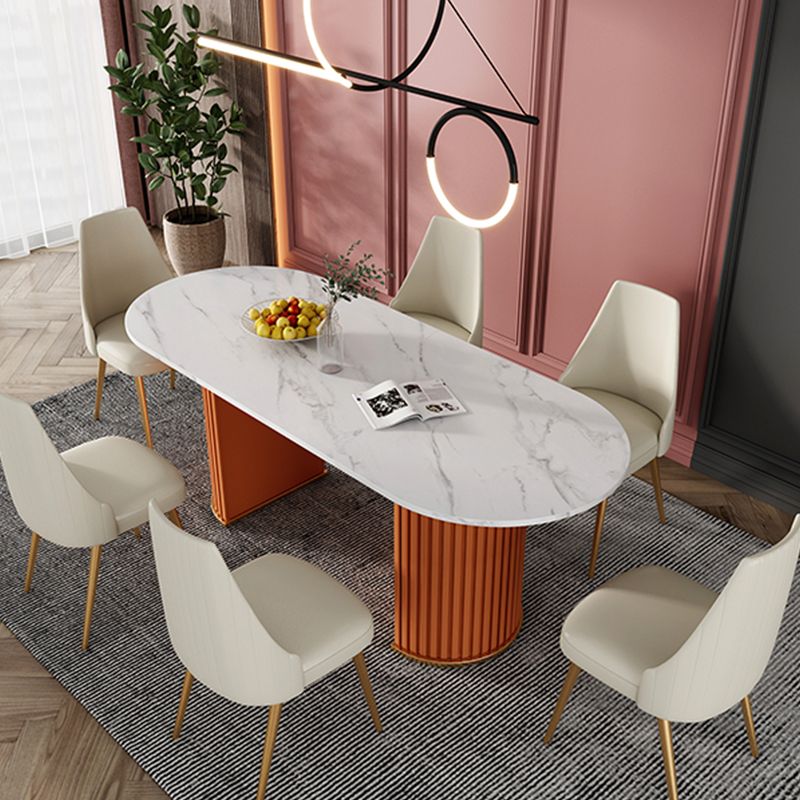 White Stone Top Dining Table Modern Oval Dining Table with Sled Base